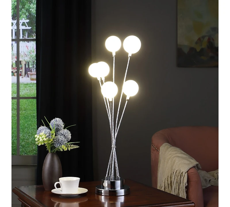 Streamdale Silver Chrome Table Lamp with 6-Light Globe