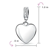 Bling Jewelry Crystal Accent Bale Heart Shape Dangle Bead Charm Sterling Silver