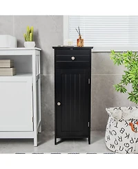 Slickblue Wooden Bathroom Floor Storage Cabinet with Drawer and Shelf-Black