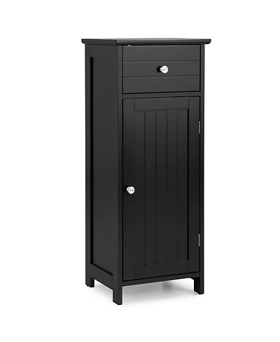 Slickblue Wooden Bathroom Floor Storage Cabinet with Drawer and Shelf-Black