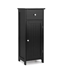 Slickblue Wooden Bathroom Floor Storage Cabinet with Drawer and Shelf-Black