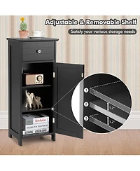 Slickblue Wooden Bathroom Floor Storage Cabinet with Drawer and Shelf-Black