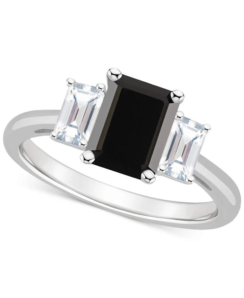 Onyx & White Topaz (3/4 ct. t.w.) Emerald-Cut Statement Ring Sterling Silver