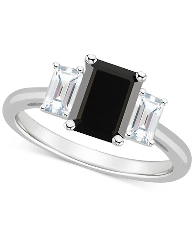 Onyx & White Topaz (3/4 ct. t.w.) Emerald-Cut Statement Ring Sterling Silver