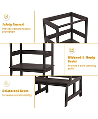 Costway Boys Kitchen Step Stool Wooden Stand Helper w/ Safety Rail