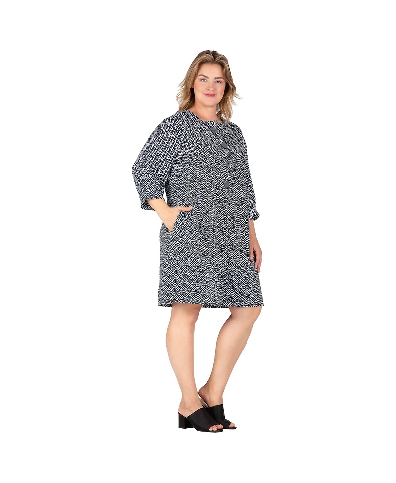 Standards & Practices Plus Pullover 3/4 Sleeve Flounce Pleated Midi Hem Dress