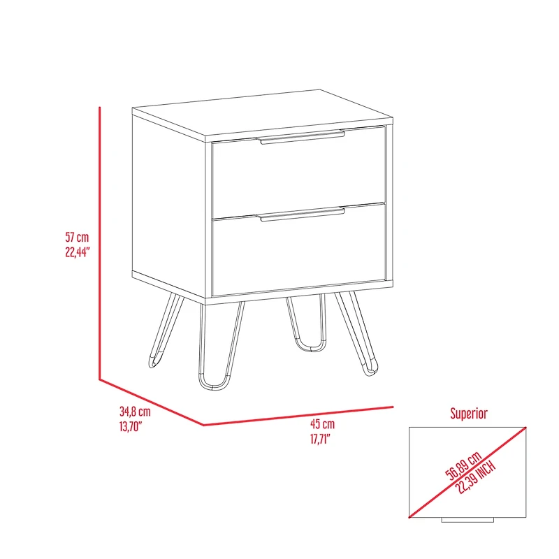 Streamdale Augusta 2 Nightstand, Four Legs, Two Drawers