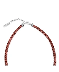 American West Jewelry Braided Genuine Leather and Sterling Silver Necklace, 17-20 Inch Length
