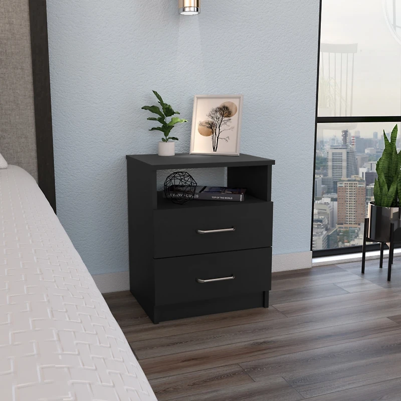 Streamdale Napoles Nightstand, Superior Top, Two Drawers, One Shelf - White