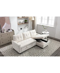 Streamdale Furniture 77" Reversible Sleeper Sectional With Storage, Beige Velvet
