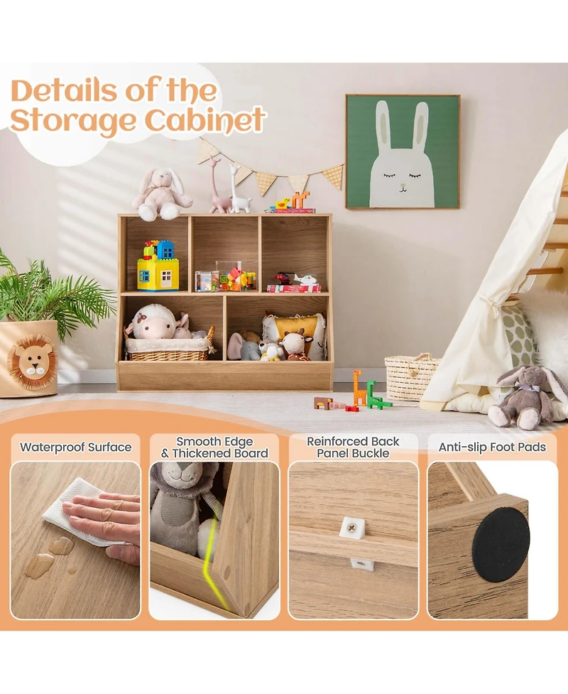 5-Cubby Kids Toy Storage Organizer Wooden Bookshelf Display Cabinet