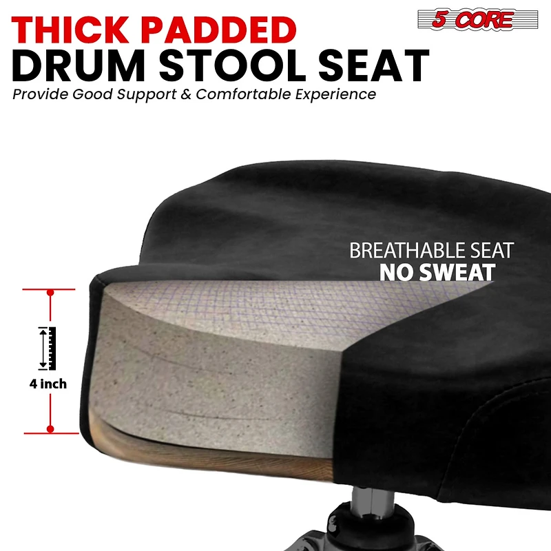 5 Core Drum Throne Padded Guitar Stool with Backrest Hydraulic Height Adjustable Music Chair For Adults And Kids w Anti Slip Rubber Feet