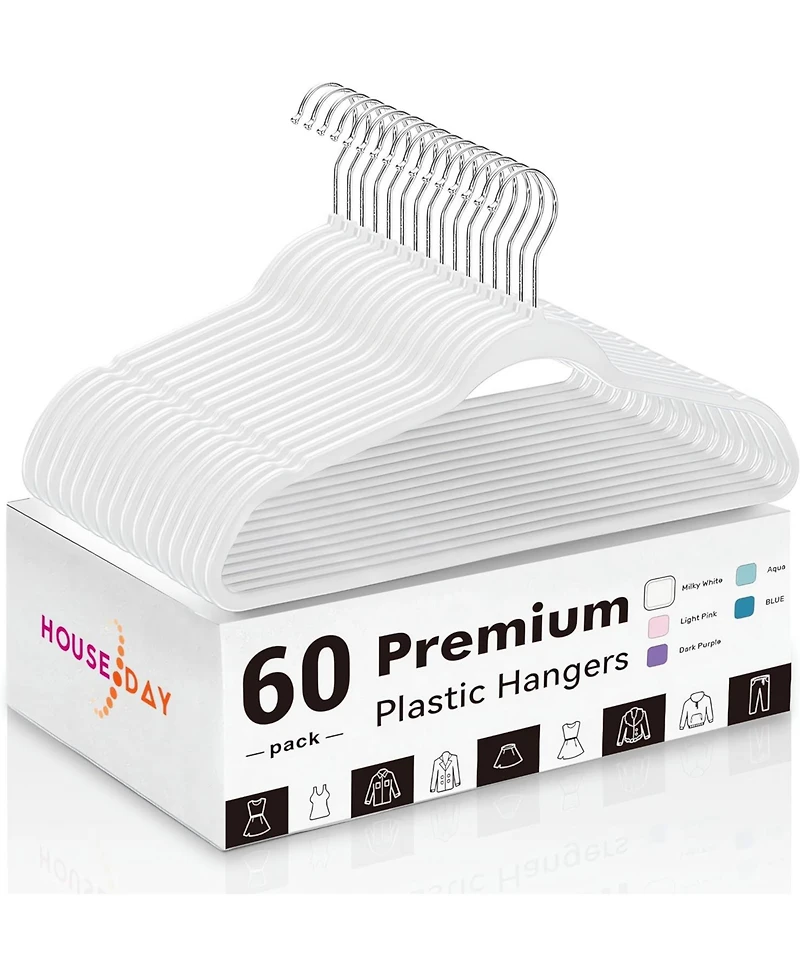 Plastic Hangers Extra Wide with 360° Swivel Hook White 60 Pack