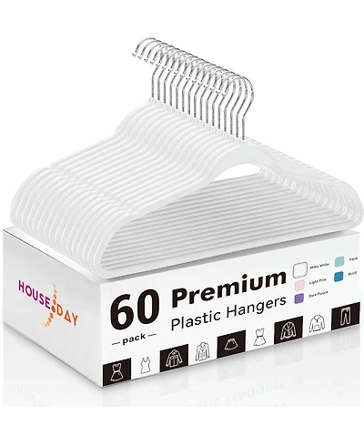 Plastic Hangers Extra Wide with 360° Swivel Hook White 60 Pack