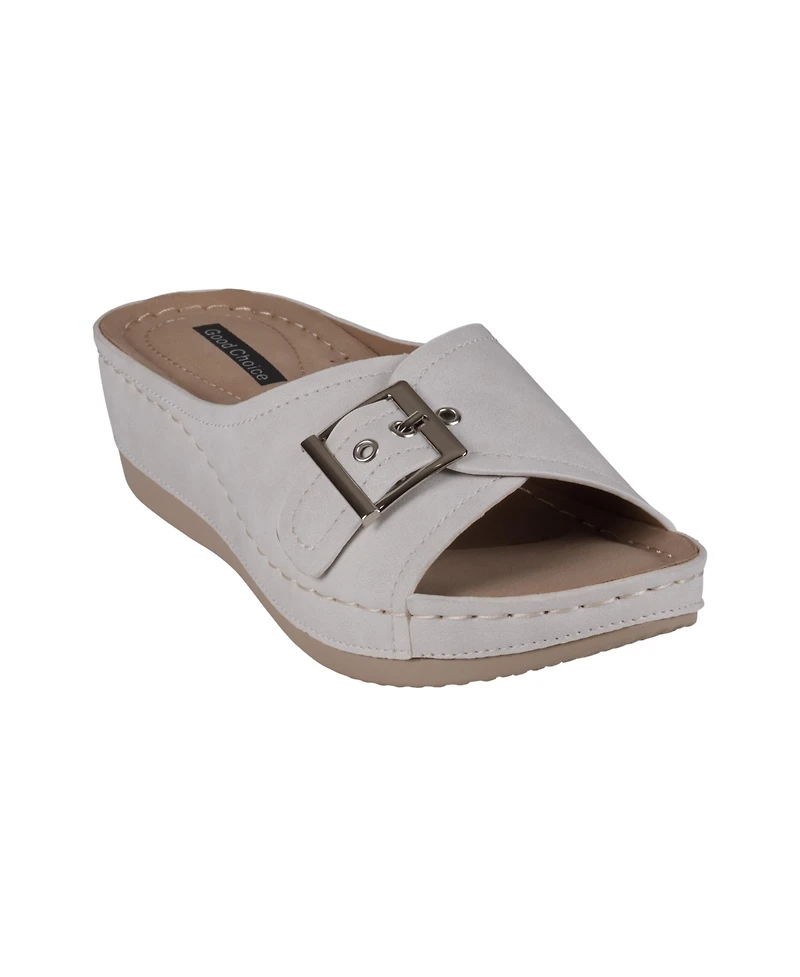 Gc Shoes Women's Justina Buckle Comfort Wedge Sandals
