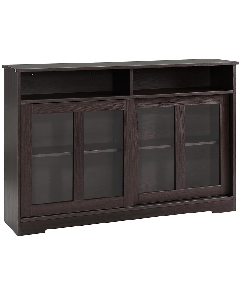 Homcom Modern Kitchen Storage Sideboard Linen Cabinet with Sliding Glass Doors, Brown