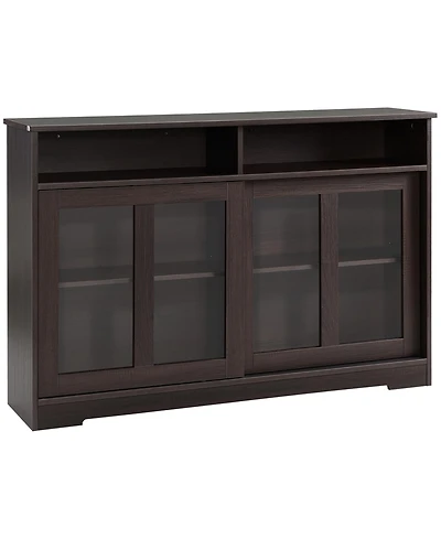 Homcom Modern Kitchen Storage Sideboard Linen Cabinet with Sliding Glass Doors, Brown