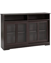 Homcom Modern Kitchen Storage Sideboard Linen Cabinet with Sliding Glass Doors, Brown