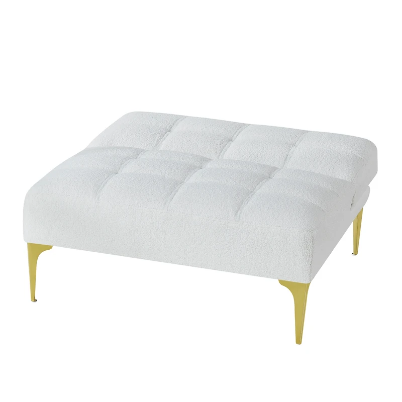 Convertible Sofa Bed Futon With Gold Metal Legs Teddy Fabric (White)