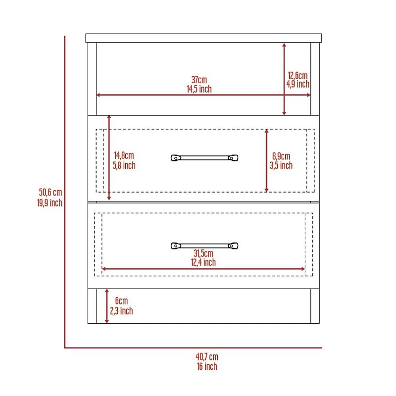 Streamdale Brookline 2-Drawer 1-Shelf Rectangle Nightstand Light Grey