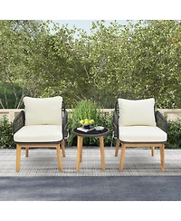 3 Pcs Patio Furniture Set with Cushioned Chairs and Tempered Glass Side Table