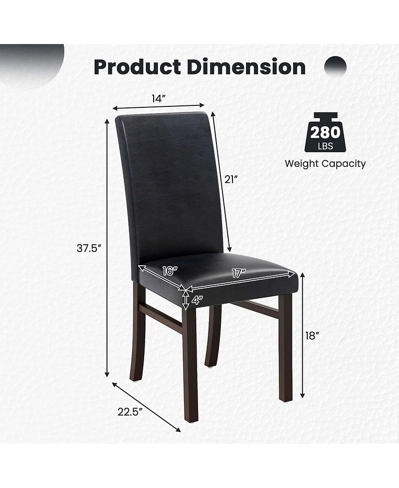 Costway Upholstered Dining Chairs Set of 2 Pu Leather Armless Solid Rubber Wood Legs