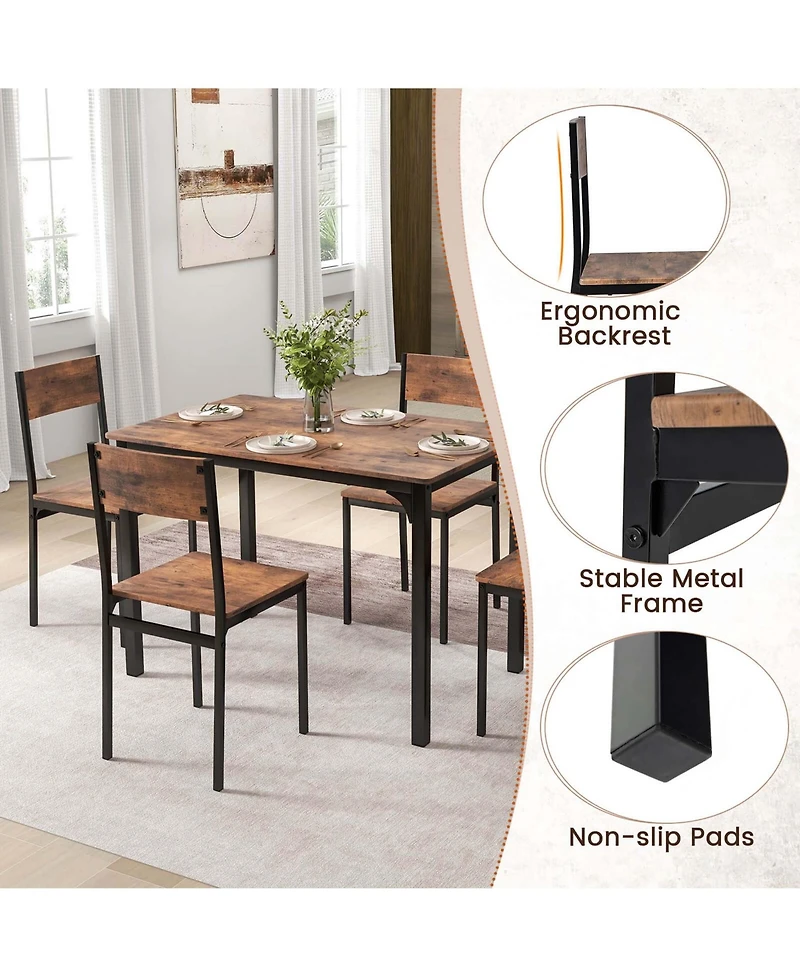 5 Piece Dining Table Set Industrial Style Kitchen Table & Chairs for 4