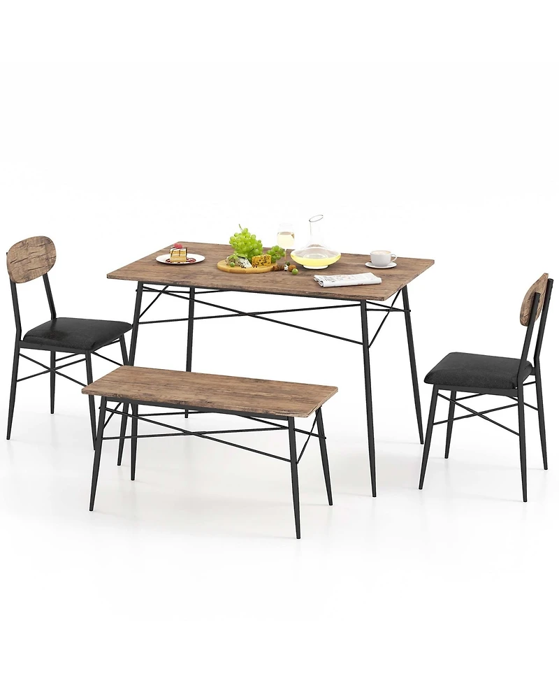 4 Piece Dining Table Set with Bench & 2 Faux Leather Upholstered Chairs for Kitchen