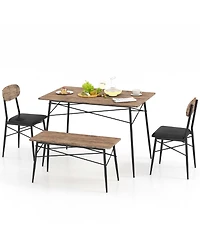 4 Piece Dining Table Set with Bench & 2 Faux Leather Upholstered Chairs for Kitchen
