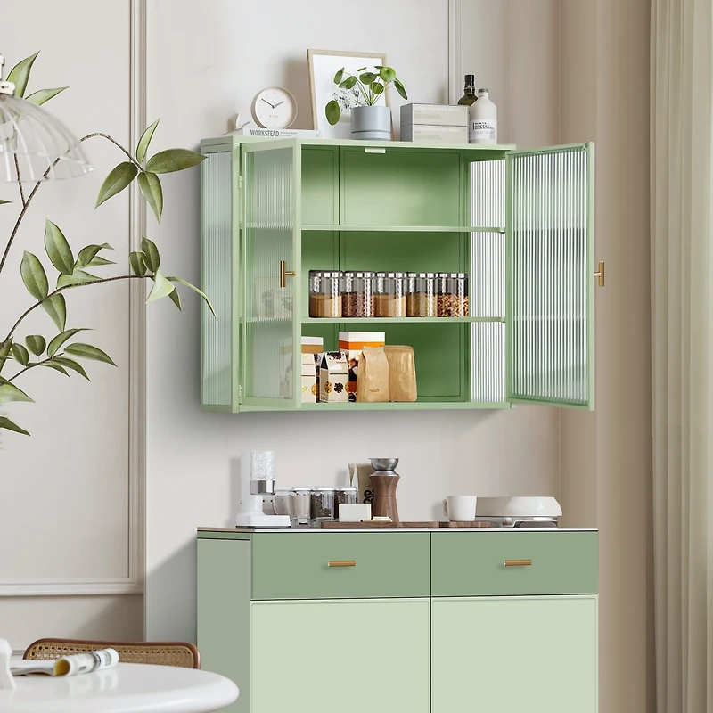 Streamdale Furniture Modern Mint Green Two-Door Wall Cabinet with Three-Tier Storage