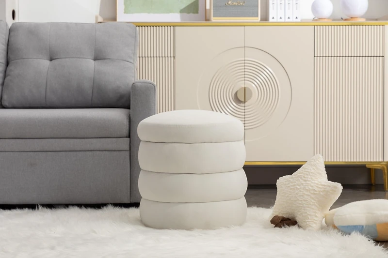 Streamdale Soft Velvet Round Ottoman Footrest Stool