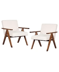 2 Pcs Modern Accent Chair Linen Fabric Armchair with Solid Acacia Wood Frame