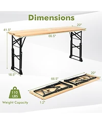 5.5 Ft Outdoor Folding Wood Picnic Table Height Adjustable Metal Frame