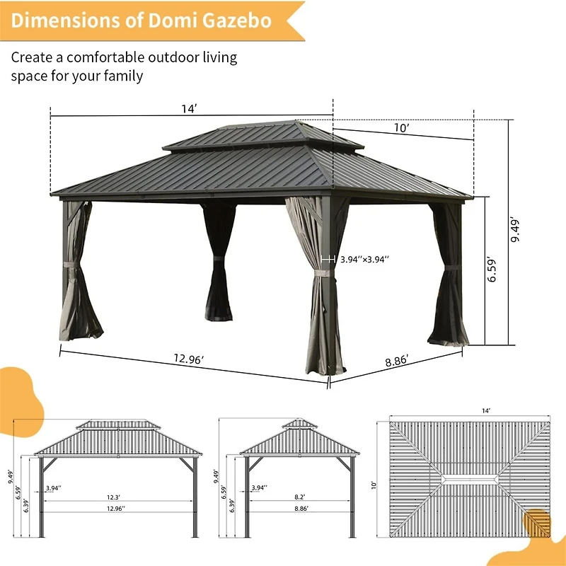 Streamdale 10' X 14' Hardtop Gazebo, Aluminum Metal Gazebo