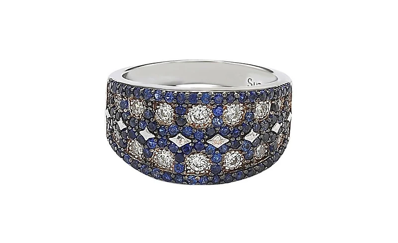 Suzy Levian Sterling Silver Cubic Zirconia Blue & White Mosaic Ring