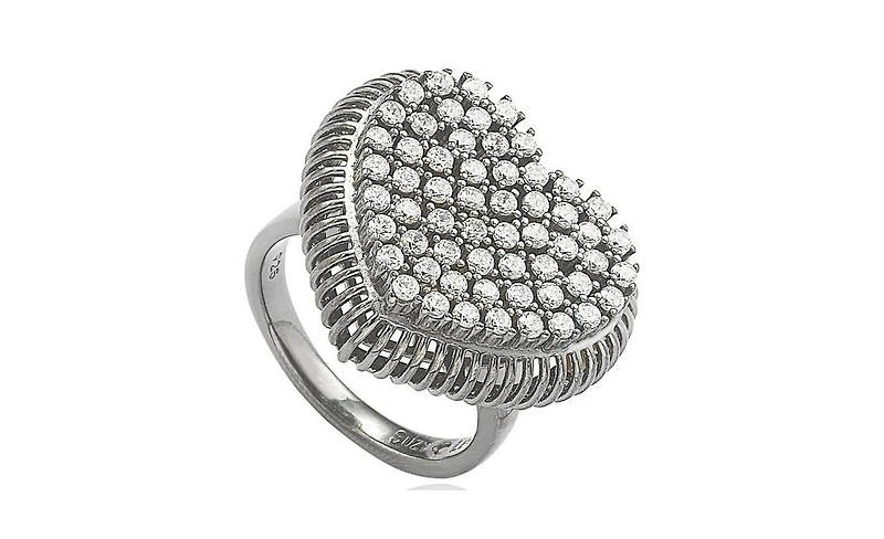 Suzy Levian New York Sterling Silver Cubic Zirconia Pave Heart Elevated Statement Ring