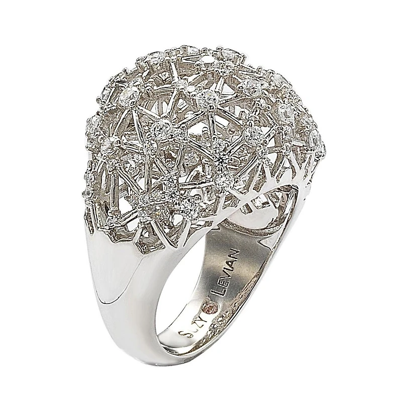 Suzy Levian Sterling Silver Cubic Zirconia Double Layer Open Web Ring