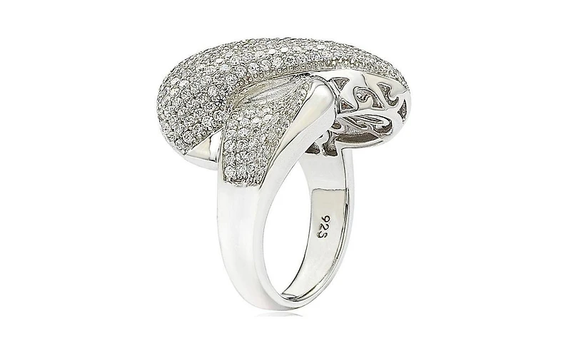 Suzy Levian Sterling Silver Cubic Zirconia Pave Puff "X" Ring
