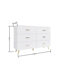 Simplie Fun White 6-Drawer Chest with Golden Accents