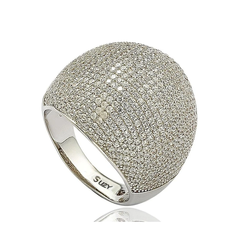 Suzy Levian Sterling Silver Cubic Zirconia Large Pave Dome Ring