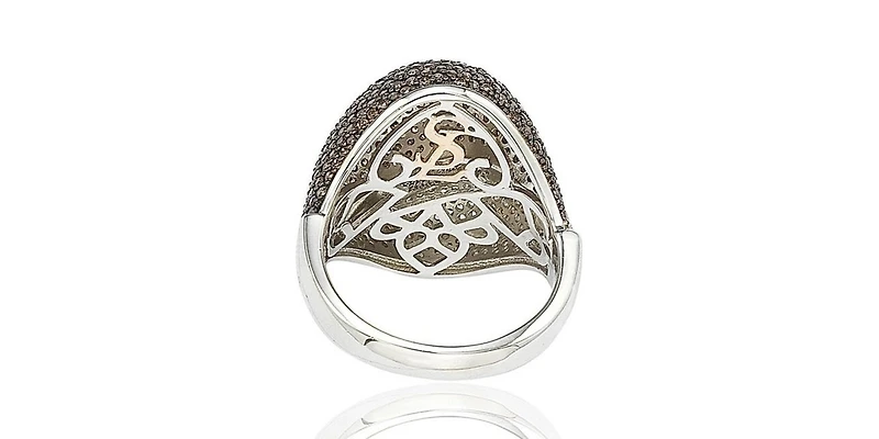 Suzy Levian New York Sterling Silver Cubic Zirconia Pave Double Puff Ring