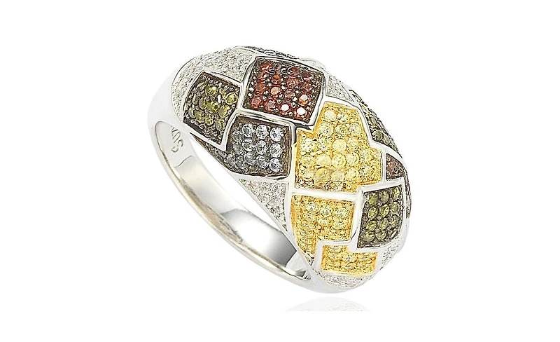 Suzy Levian Sterling Silver Cubic Zirconia Patched Exotic Ring