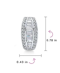 Bling Jewelry Statement Cz Baguette Half Hoop Earrings Prom Holiday Party Pierced Ear Stabilizing Omega Clip Back Rhodium Plated Brass