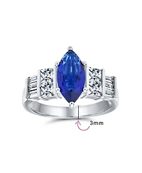 Bling Jewelry Art Deco Style 3CT Cubic Zirconia Cz Pave Royal Blue Marquise Solitaire Promise Ring Sterling Silver