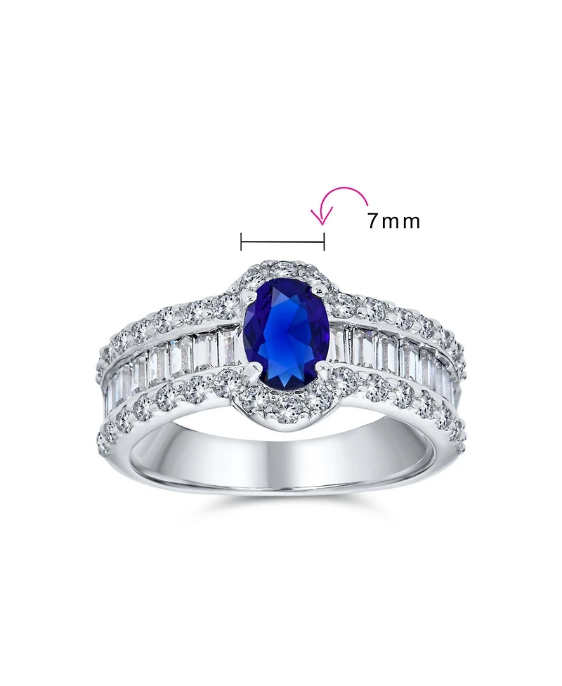 Bling Jewelry Art Deco Style Halo Royal Blue Oval Solitaire Promise Ring Sterling Silver