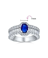 Bling Jewelry Art Deco Style Halo Royal Blue Oval Solitaire Promise Ring Sterling Silver