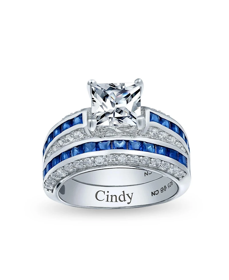 Bling Jewelry 3CT Art Deco Style Square Princess Cut Solitaire Clear Cz Promise Ring Set Sterling Silver