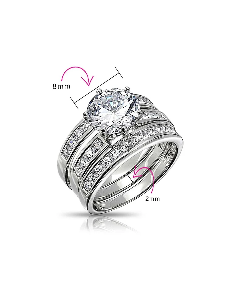 Bling Jewelry 3.5CT Round Solitaire Cz 3 Row Pave Band Guard Enhancers Promise Ring Set Sterling Silver