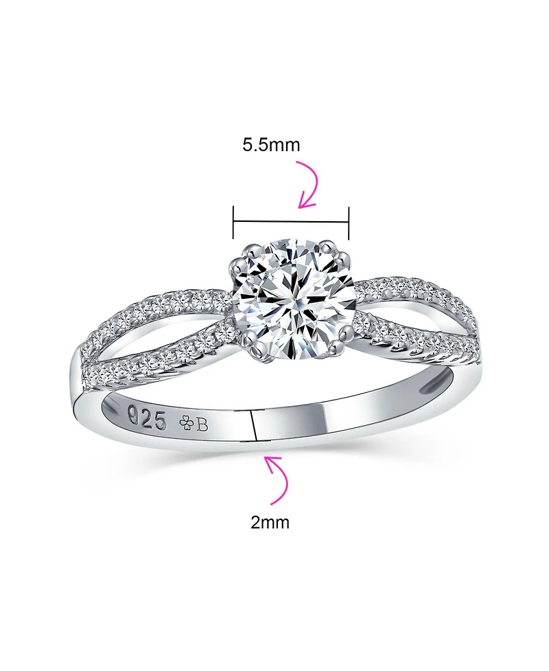 Bling Jewelry 1CT Delicate Round Solitaire Cz Promise Ring Sterling Silver Pave Split Infinity Band
