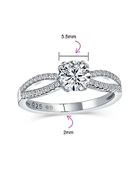Bling Jewelry 1CT Delicate Round Solitaire Cz Promise Ring Sterling Silver Pave Split Infinity Band